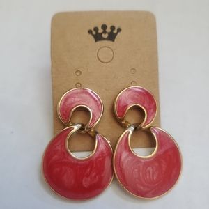Vintage 80-90's Red Glitter Enamel Gold Tone Earrings Pirced